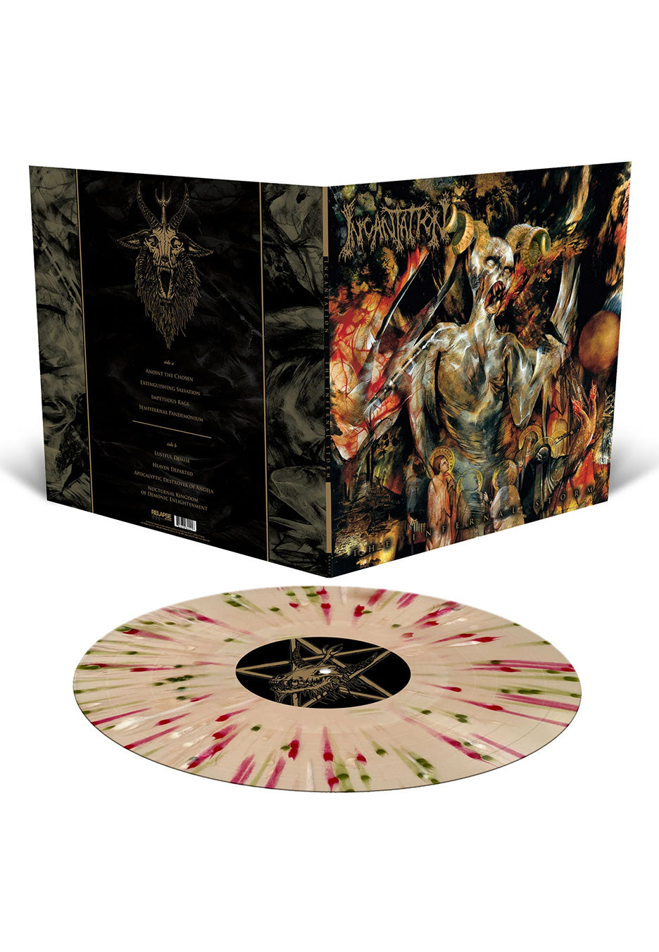 Incantation - Infernal Storm Translucent Gold w/ Swamp Green/Red/White - Splattered Vinyl | Neutral-Image